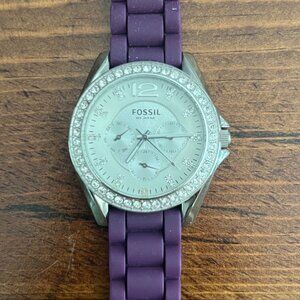 Fossil - 10 ATM Purple Rhinestone Analog Wristwatch with Adjustable Band